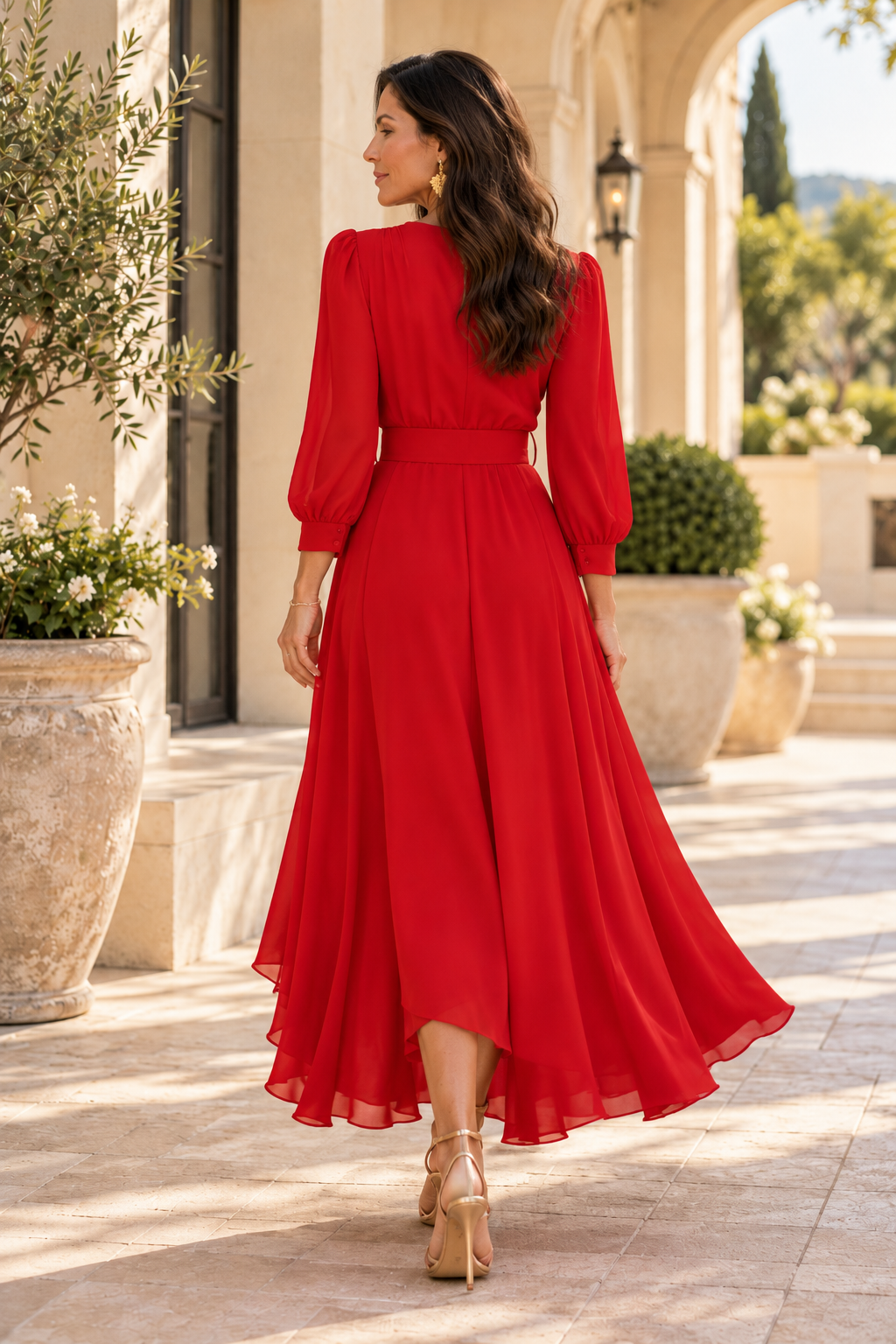 Belted Wrap Maxi Dress with Bishop Sleeves