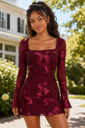Floral Mesh Square Neck Mini Dress