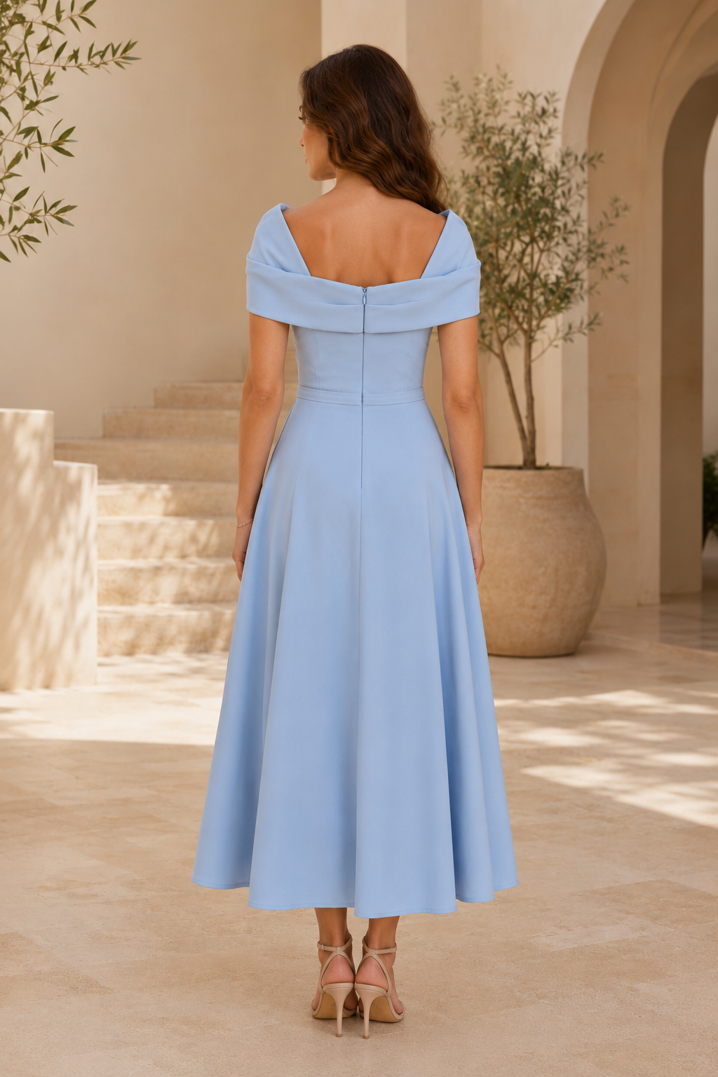 Asymmetric Off-the-Shoulder A-Line Midi Dress