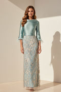 Feather Cuff Mikado & Lace Applique Gown