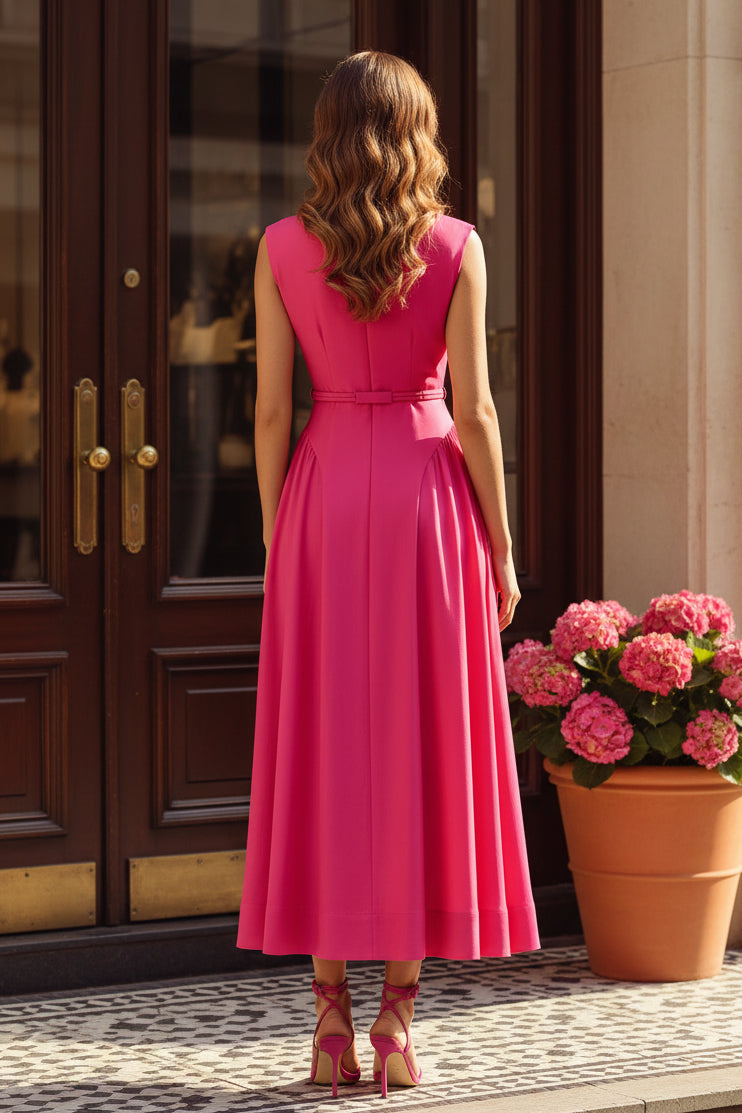 Sleeveless Belted A-Line Midi Dress