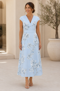 Floral Print Cap Sleeve A-Line Midi Dress