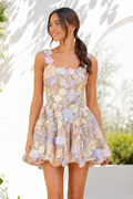 3D Floral Applique A-Line Mini Dress