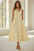 Floral Appliqué Square Neck Midi Dress