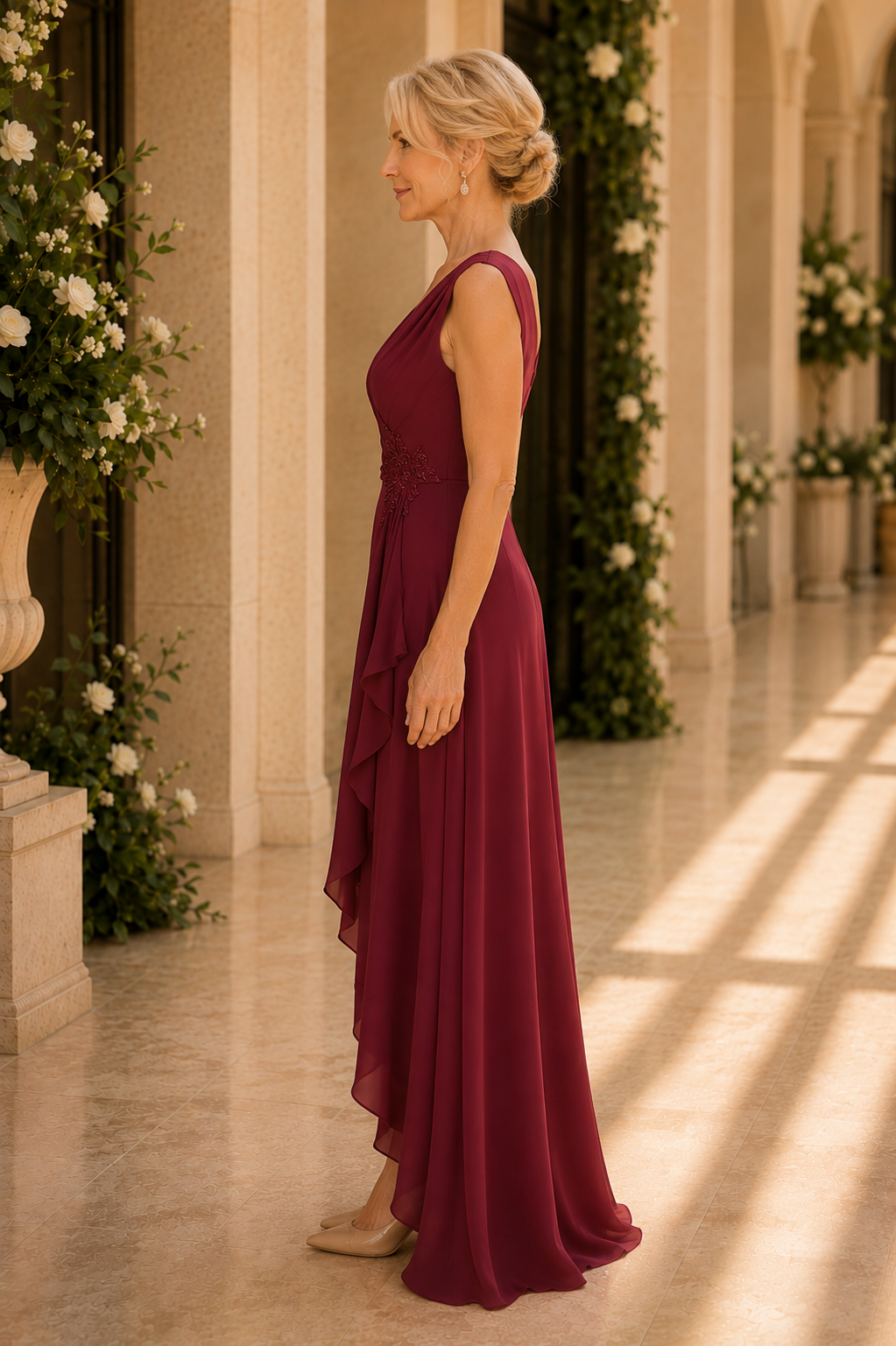 High-Low Chiffon Formal Dress with Beaded Bodice