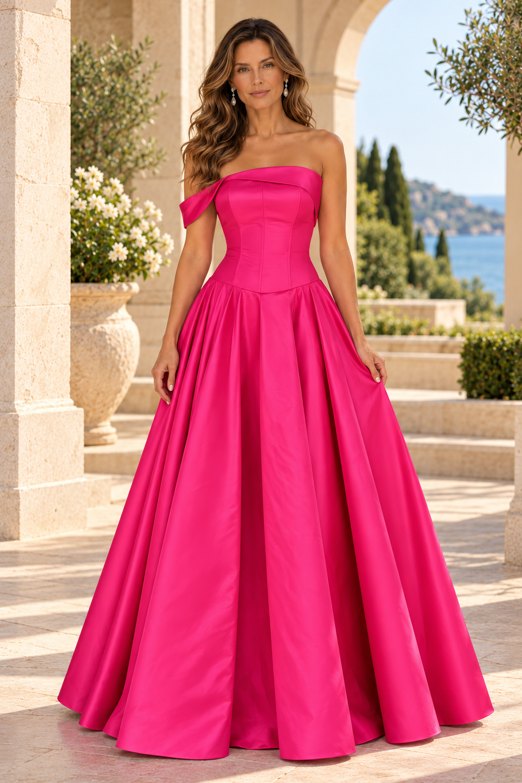 Corset Dropped-Waist Satin Ball Gown