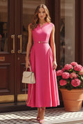 Sleeveless Belted A-Line Midi Dress