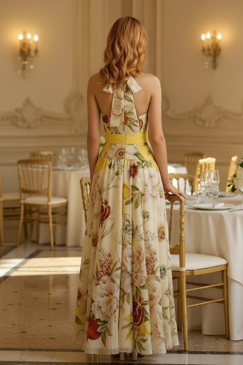 Floral Halter Keyhole Maxi Dress