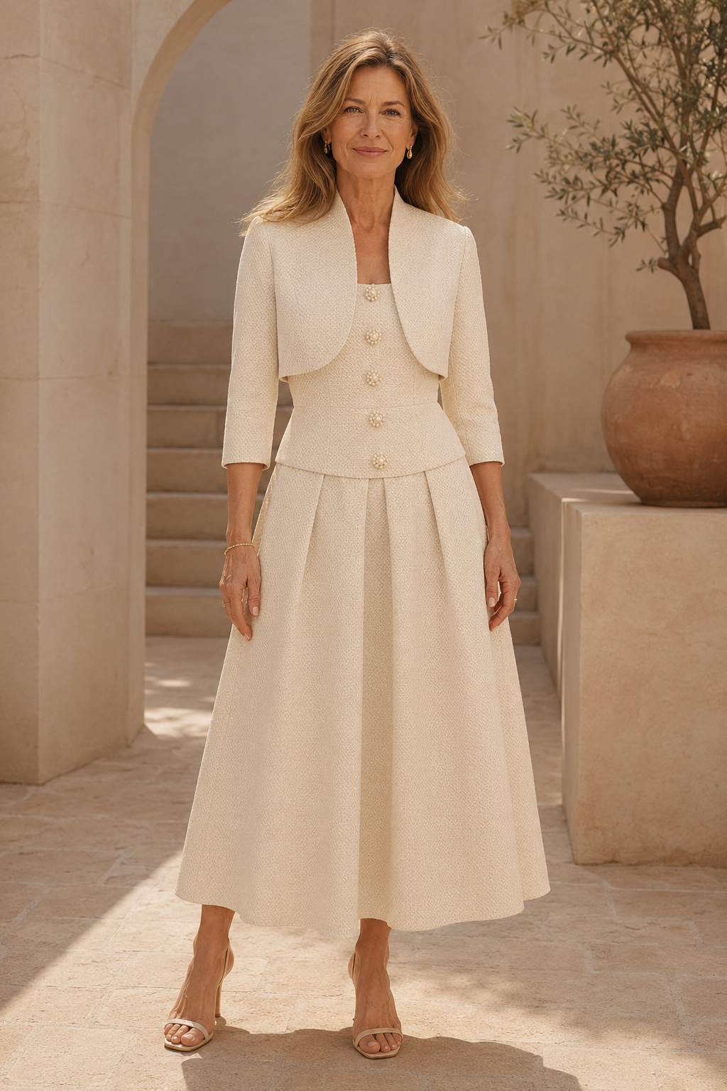 A-Line Midi Dress & Cropped Jacket Two-Piece Set