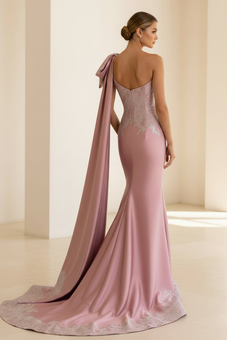 One-Shoulder Metallic Jacquard Mermaid Gown