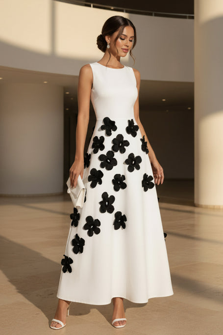Sleeveless Maxi Dress with 3D Floral Appliques