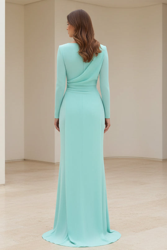 V-Neck Long Sleeve Crepe Evening Gown