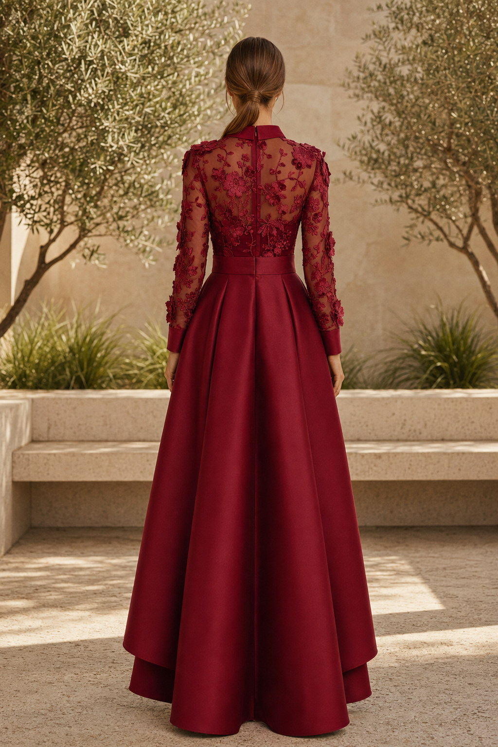 Floral Lace Bodice High-Low Formal Gown
