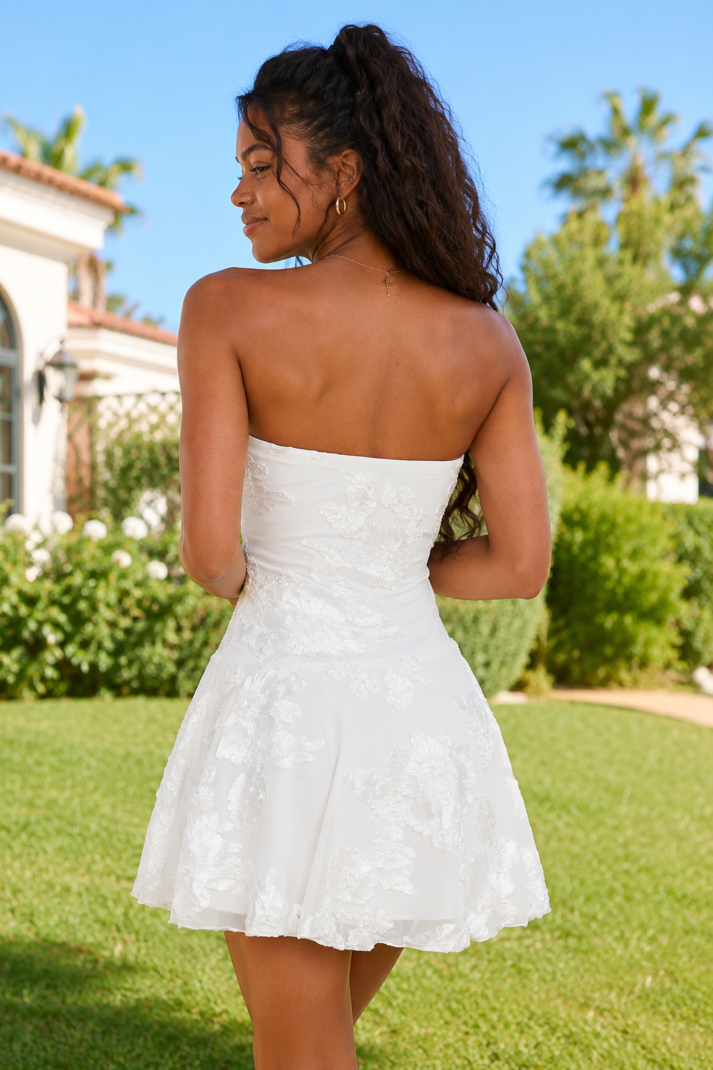 Strapless Lace Applique Fit and Flare Mini Dress
