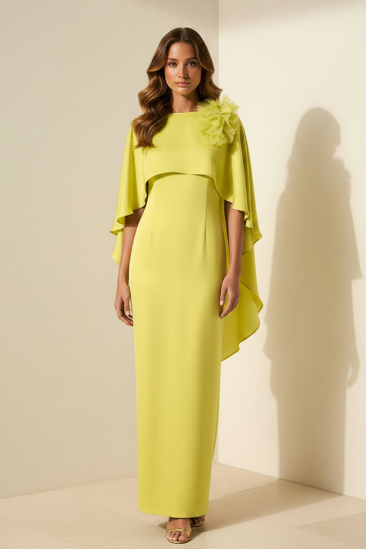 Cape Maxi Dress with 3D Flower Detail