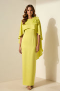 Cape Maxi Dress with 3D Flower Detail