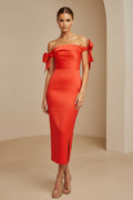 Off-the-Shoulder Bow Midi Dress