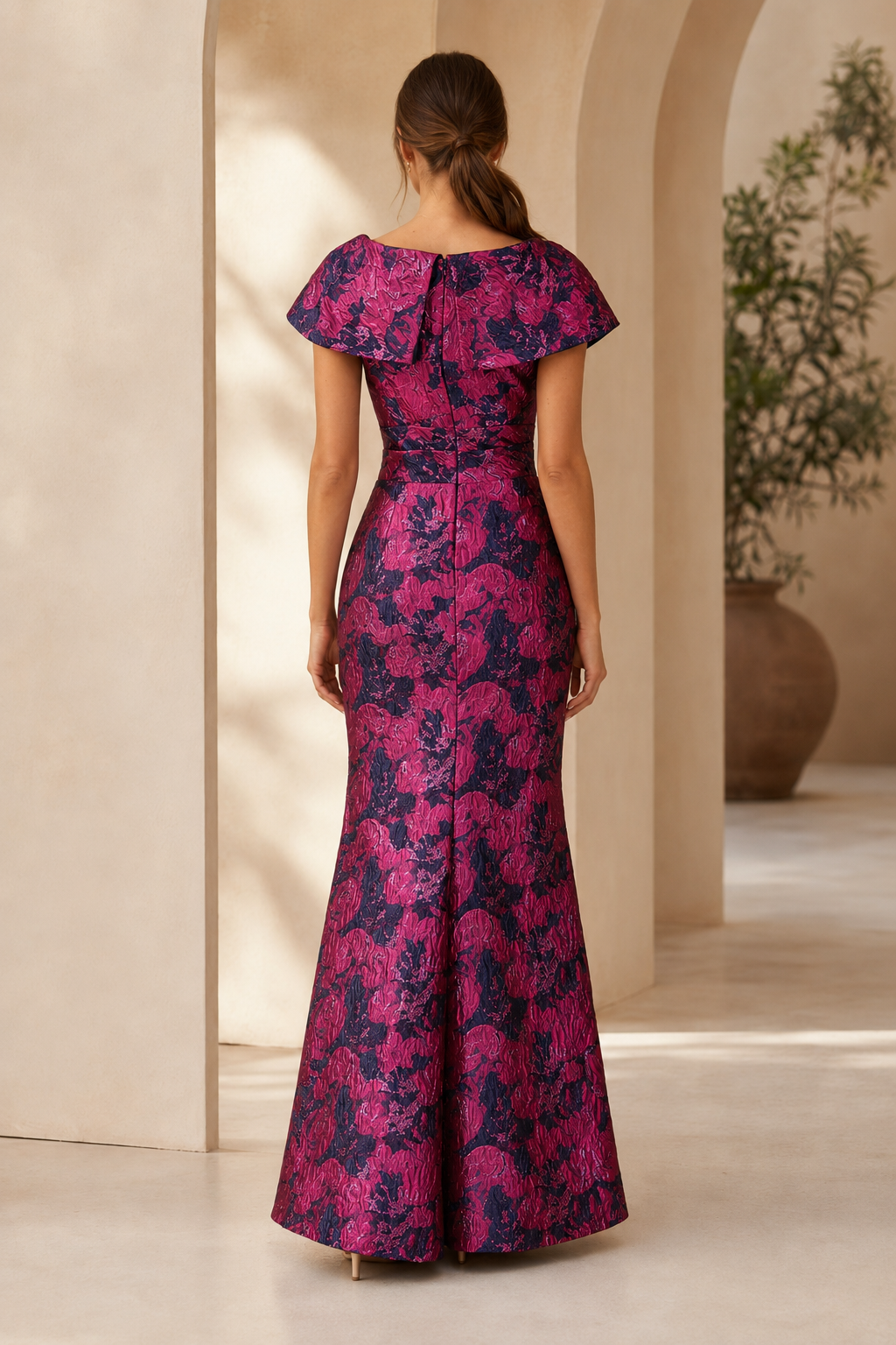 Off-Shoulder Jacquard Mermaid Evening Gown