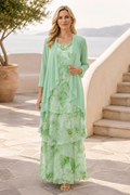 Floral Print Tiered Maxi Dress with Matching Jacket