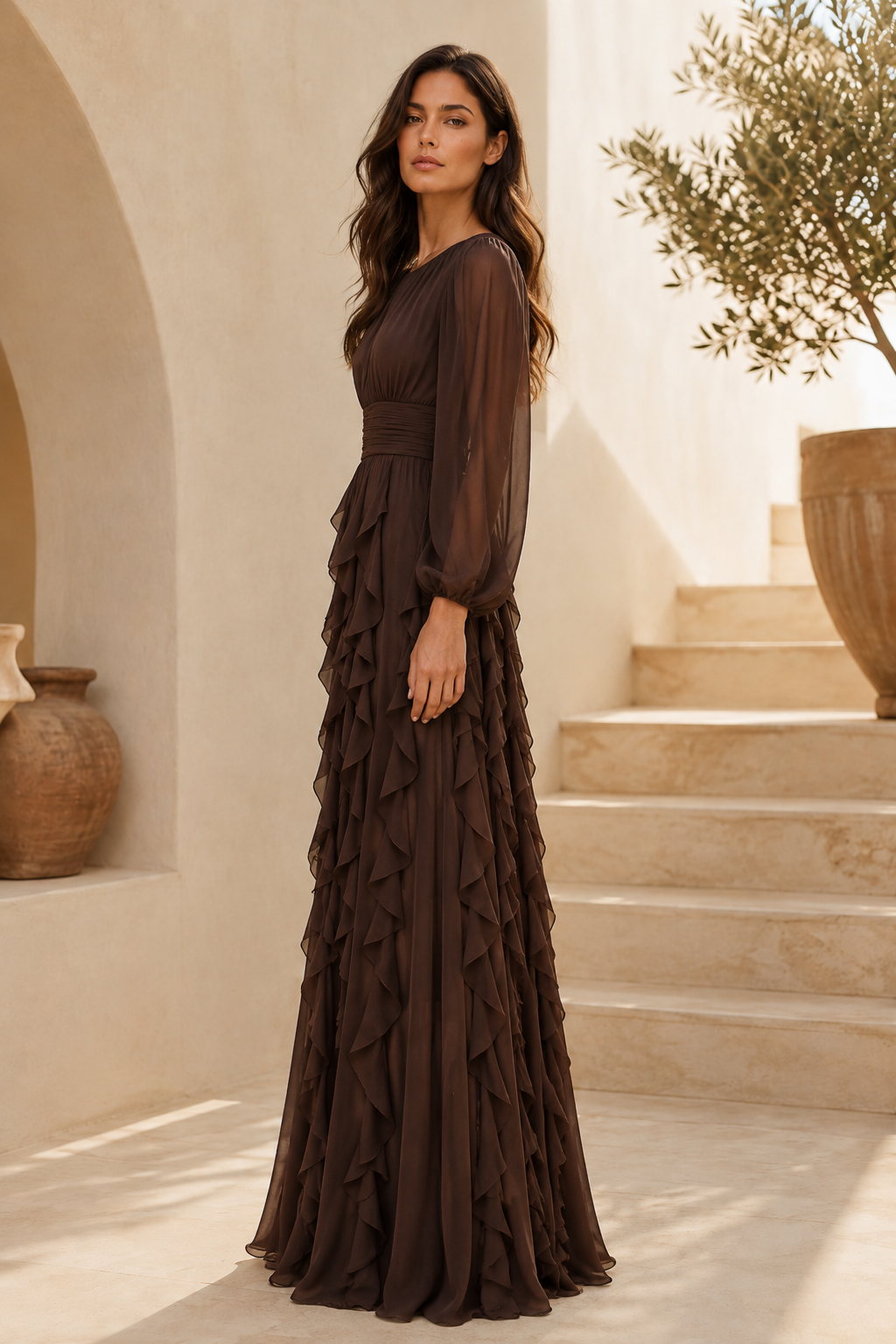 Long Sleeve Tiered Ruffle Maxi Dress