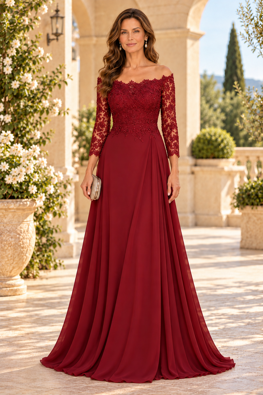 Off-the-Shoulder Lace Bodice A-Line Gown