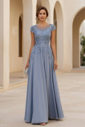 Cap Sleeve Lace Applique A-Line Chiffon Formal Gown