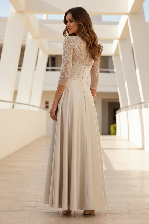 A-Line Satin Lace Illusion Mother of Bride Dress