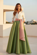 Satin Ball Gown Skirt Set with Bow Sash