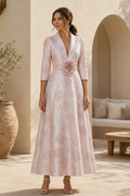 Floral Jacquard A-Line Dress with 3D Rose