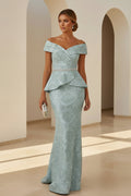 Off-the-Shoulder Peplum Jacquard Mermaid Gown