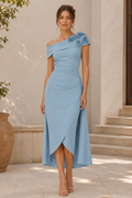 One-Shoulder High-Low Dress with 3D Florals