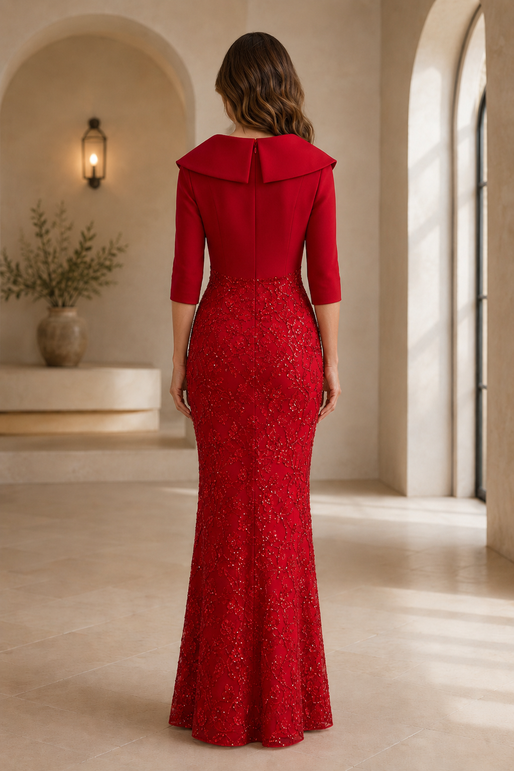 3/4 Sleeve Mermaid Evening Gown with Portrait Collar