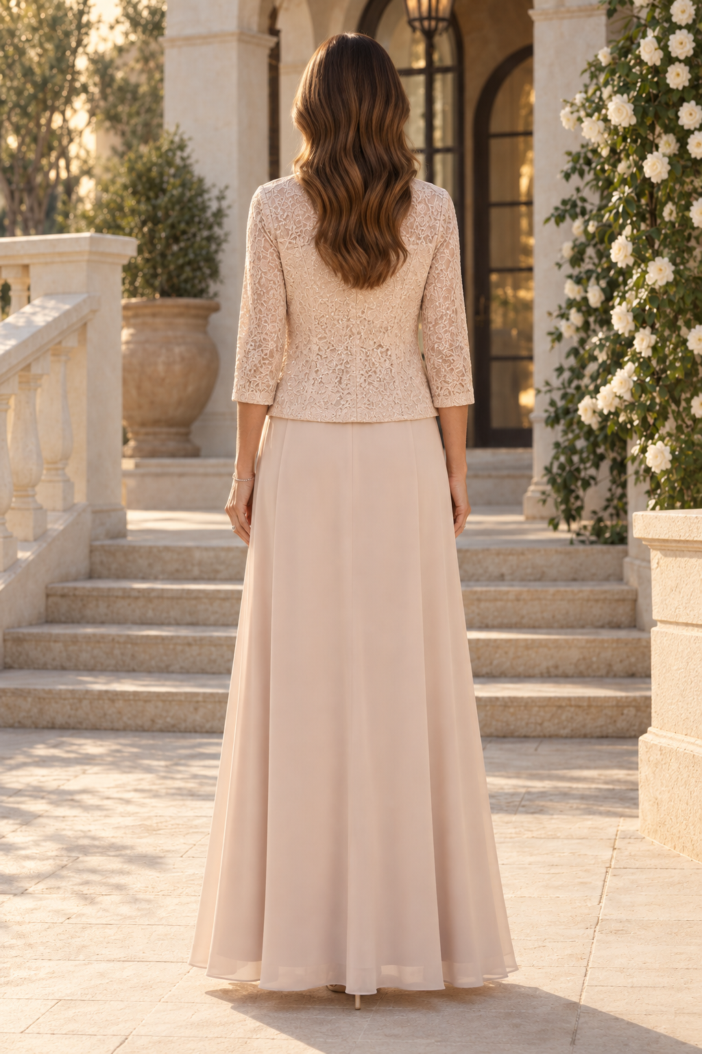 Lace Jacket and Chiffon A-Line Evening Gown