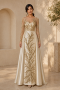 Sequined Long Sleeve Illusion A-Line Evening Gown