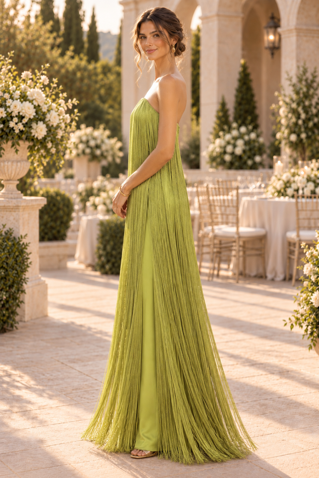Strapless Fringe Floor-Length Evening Dress
