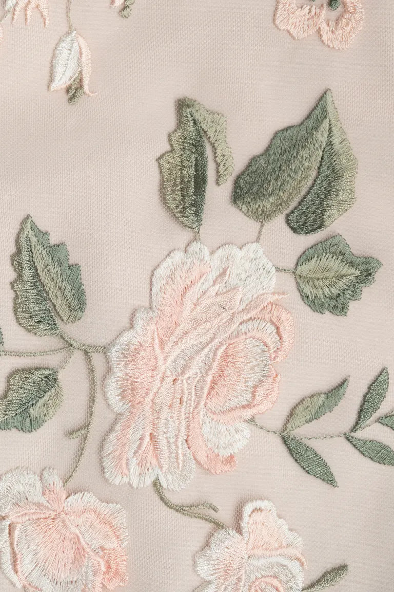 Floral Embroidered V-Neck A-Line Gown