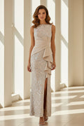 Sleeveless Sequined Evening Gown with Ruffle Detail