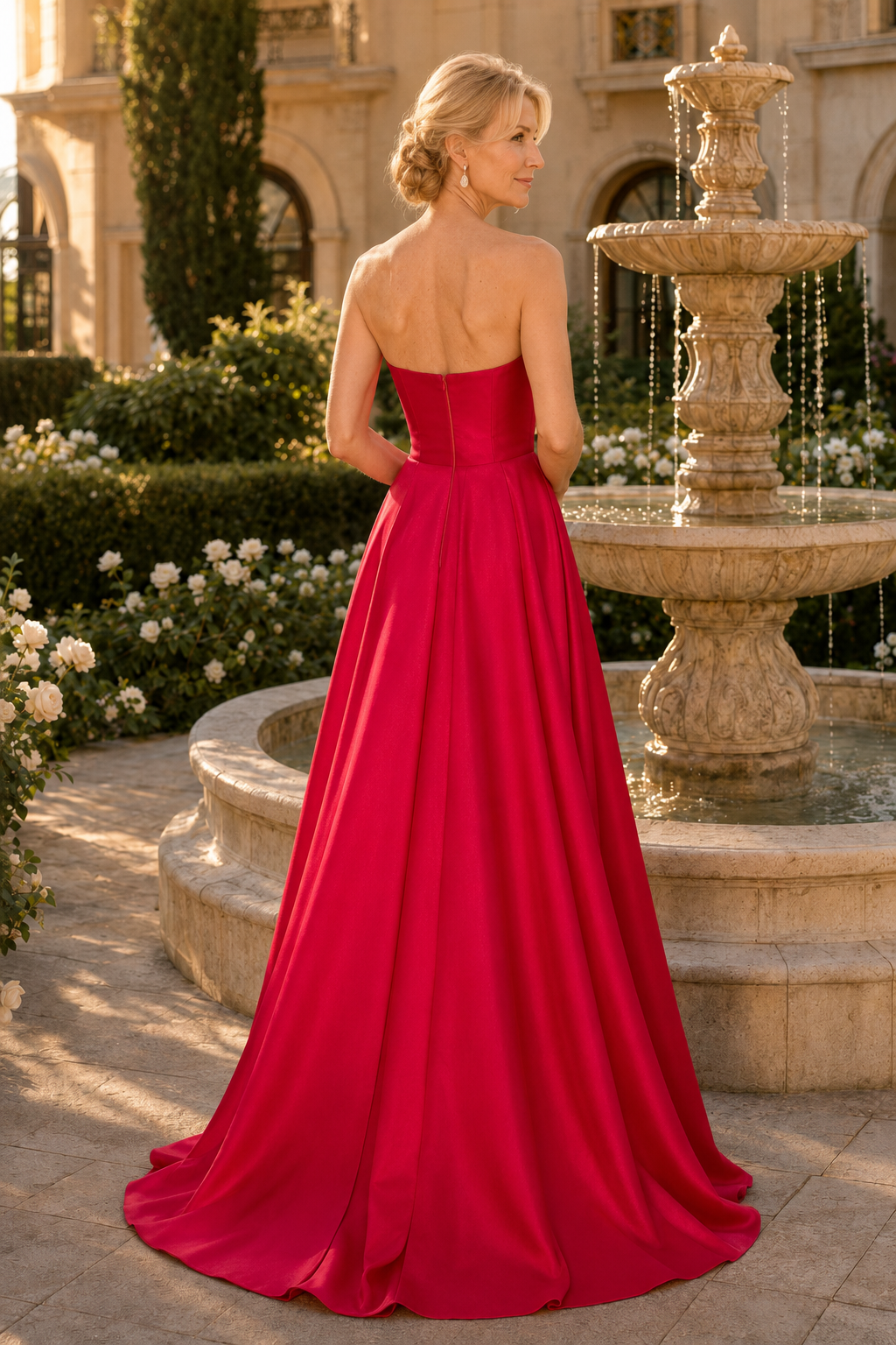 One-Shoulder Pleated Satin A-Line Evening Gown