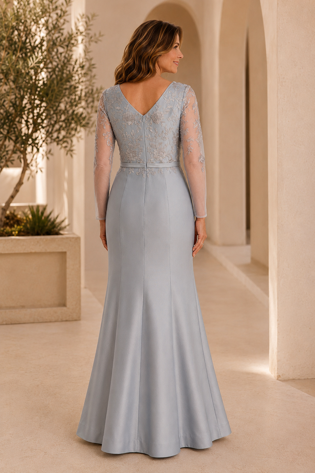 Illusion Long Sleeve Lace Mermaid Evening Gown