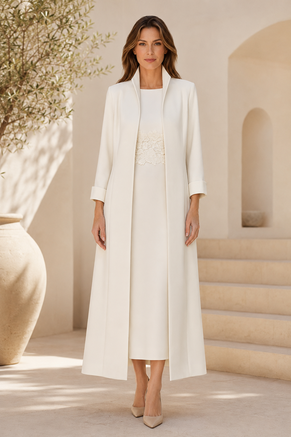 Two-Piece Sheath Dress and Longline Coat Set