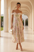 Off Shoulder Floral Sequin Midi A-Line Dress