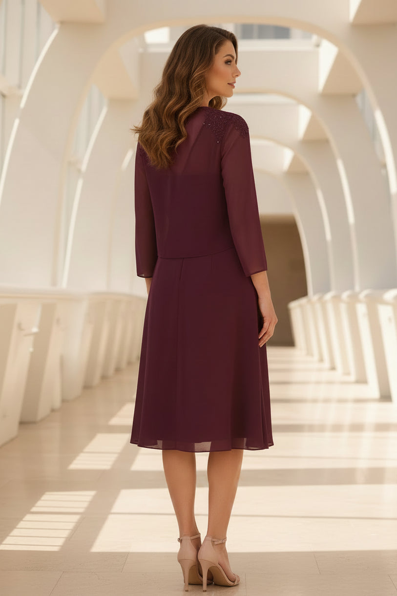 Chiffon Knee-Length Dress with Jacket & Ruching