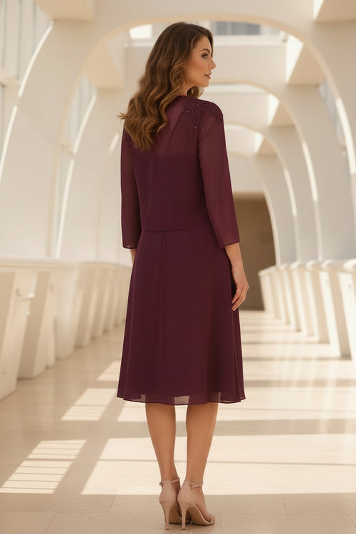 Vestido de gasa hasta la rodilla con chaqueta y fruncido