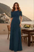 Asymmetrical Draped Chiffon A-Line Evening Gown