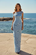One-Shoulder 3D Floral Applique Evening Gown