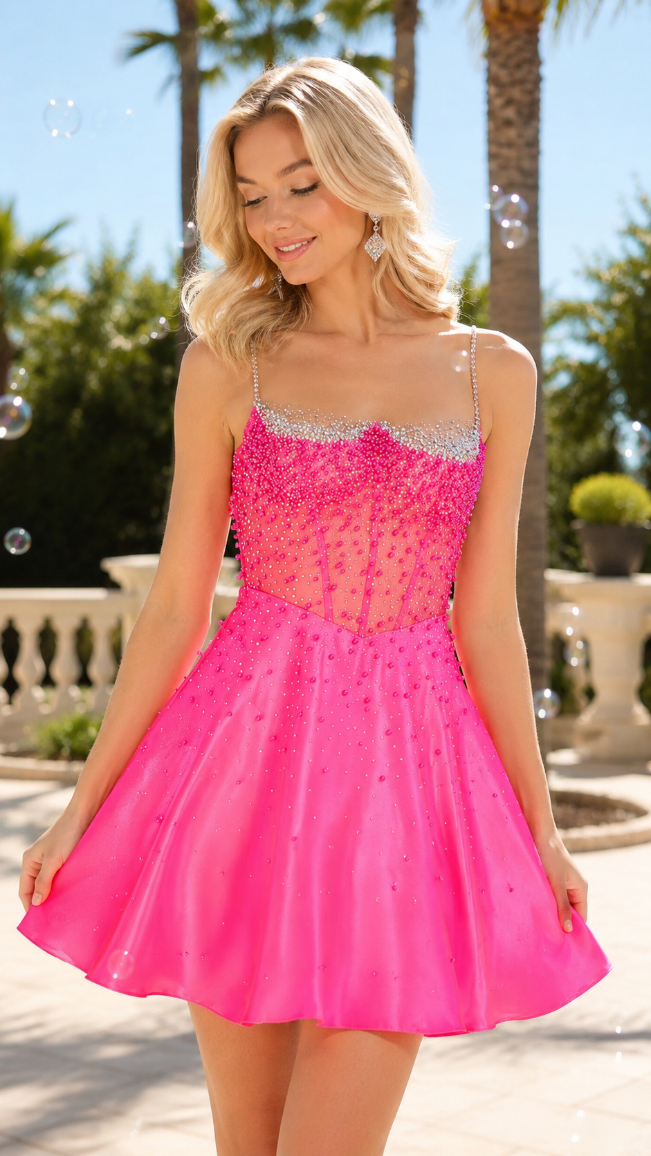 Pearl Beaded Illusion Corset Homecoming Dress
