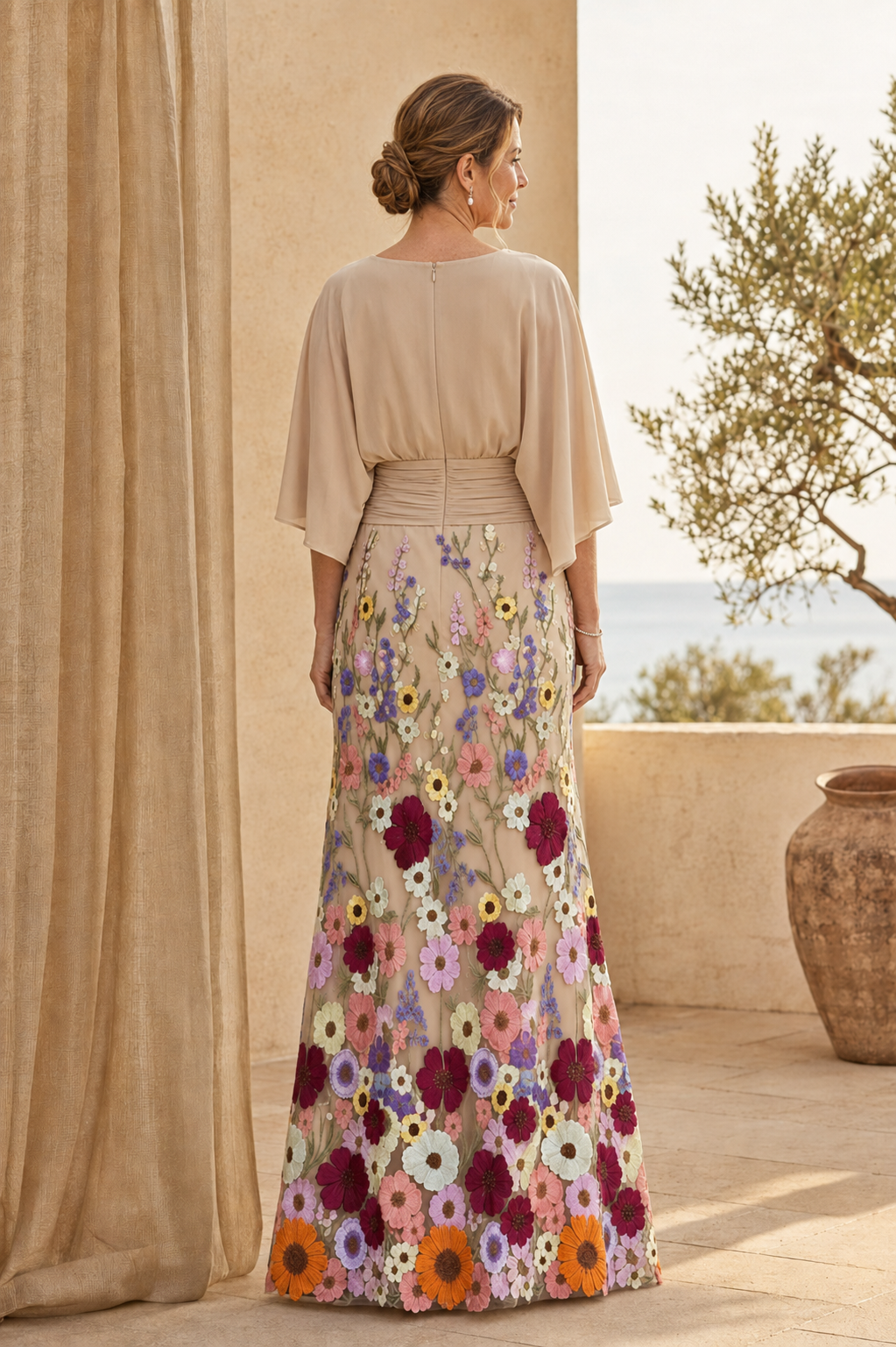 Embroidered Floral Maxi Dress with Flutter Sleeves
