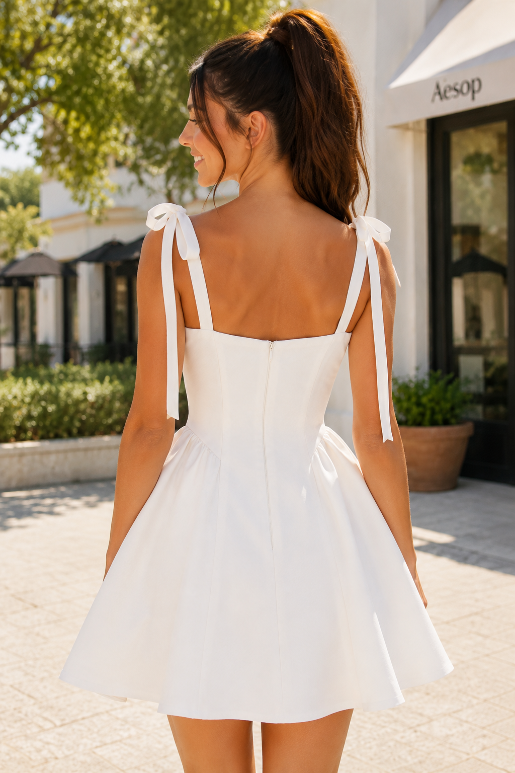 Tie-Strap Square Neck A-Line Mini Dress