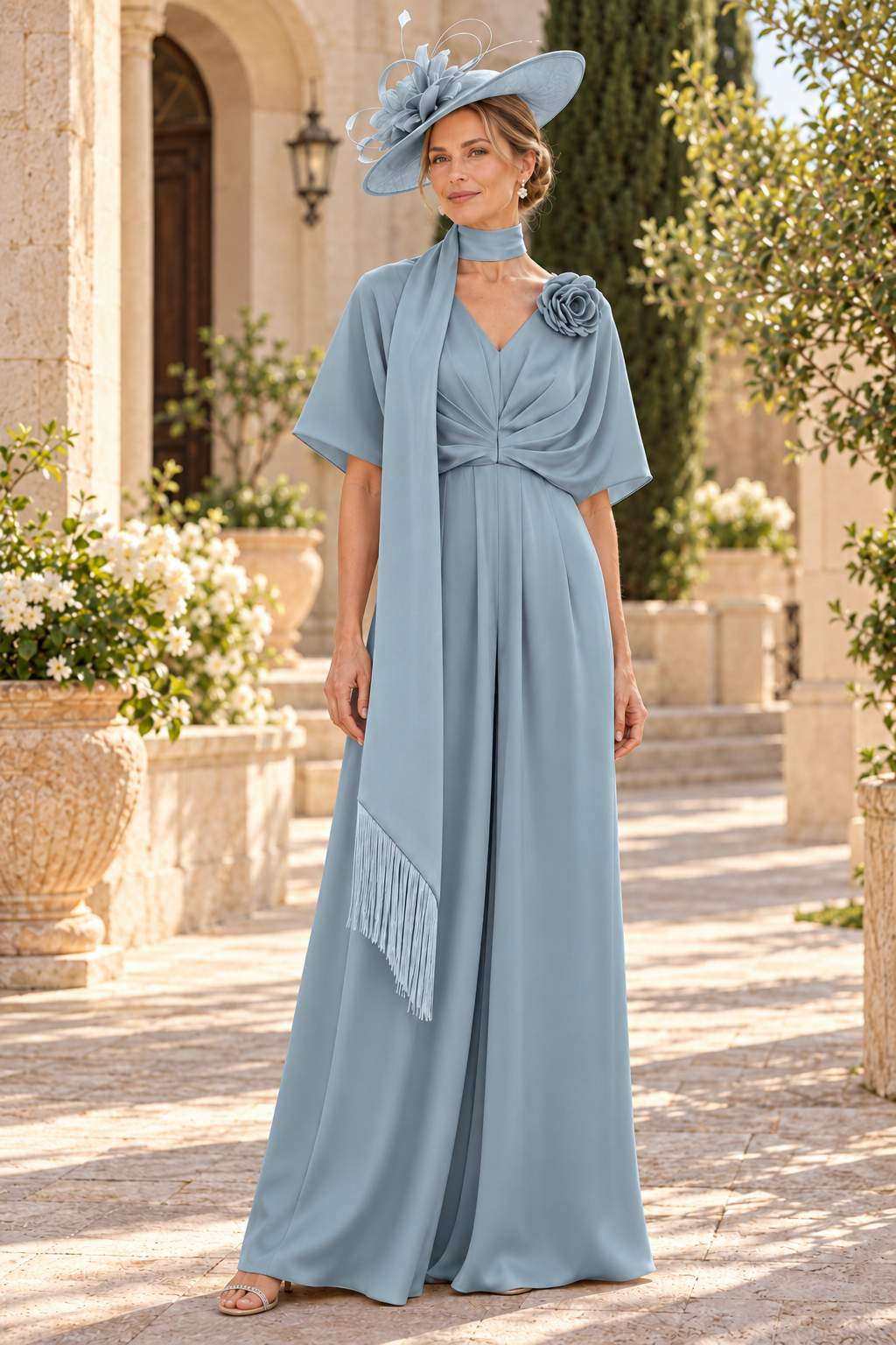 Wide-Leg Jumpsuit with Flutter Sleeves
