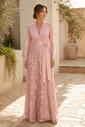 A-Line Lace and Chiffon Evening Gown with Long Sleeves